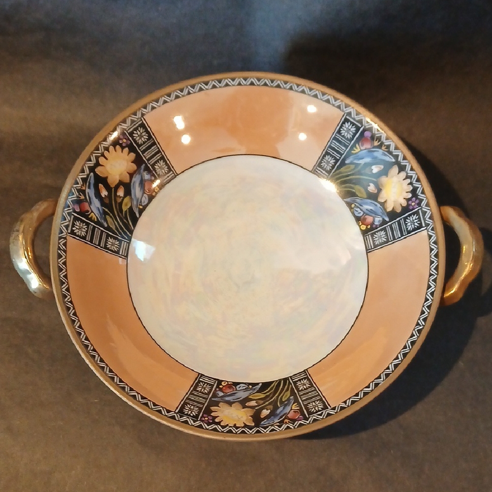 🌸 Hand Painted Noritake Peach Lusterware Bowl by Helen Kircher Art Deco 1920s